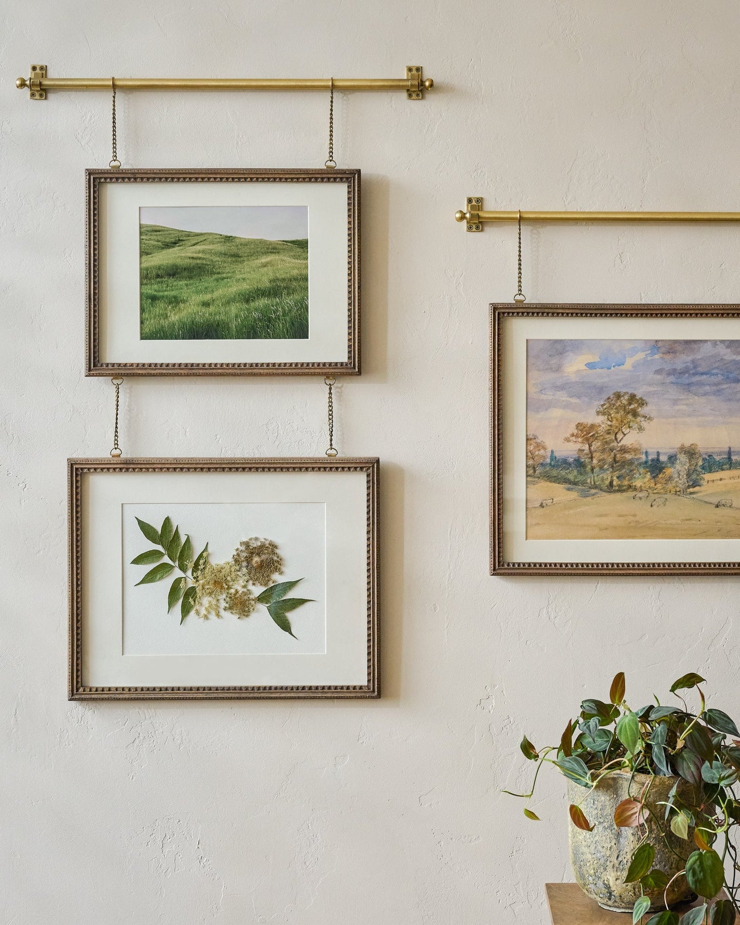 Colleen Wood and Brass Rail Double Picture Frame