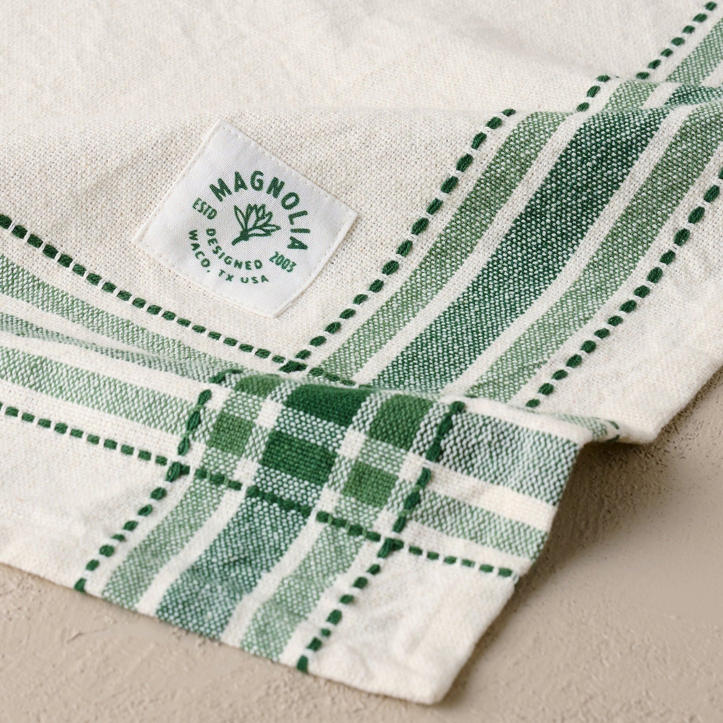 Magnolia Vintage Green Border Tea Towel