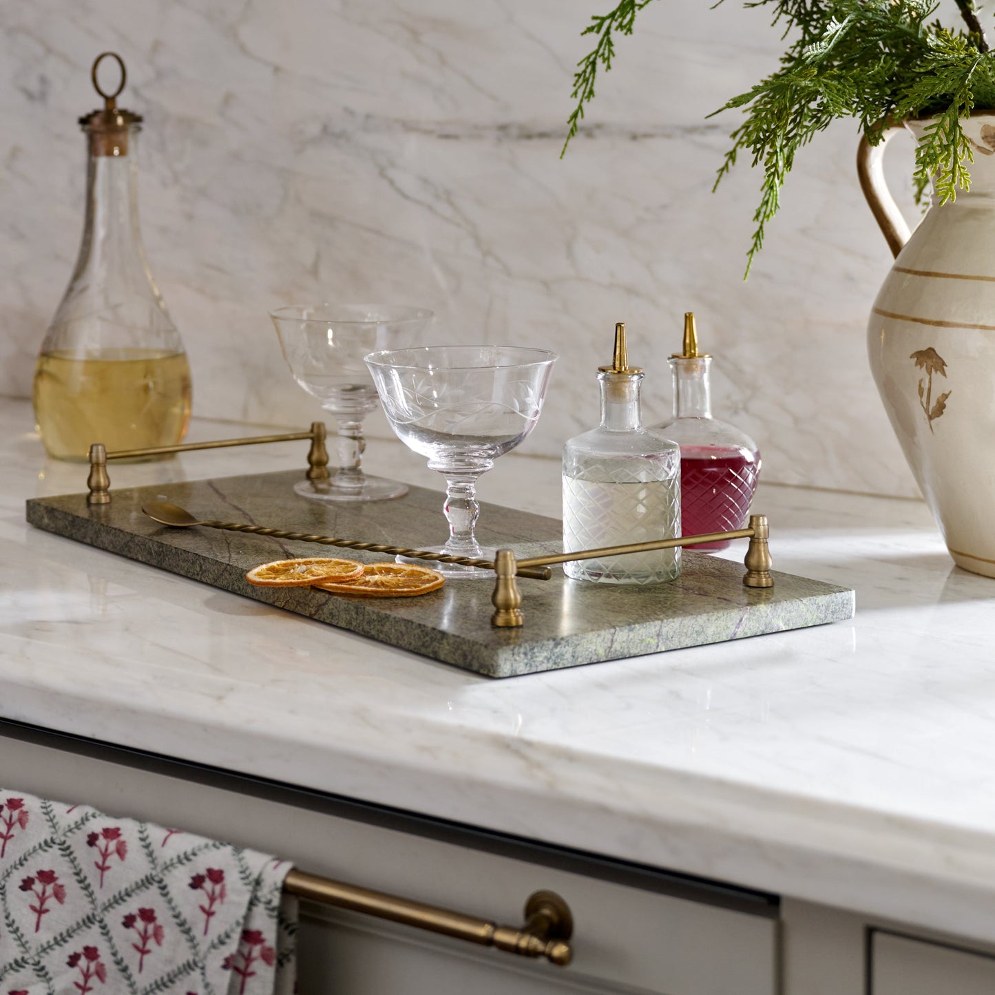 Forest Marble + Brass Serving Tray