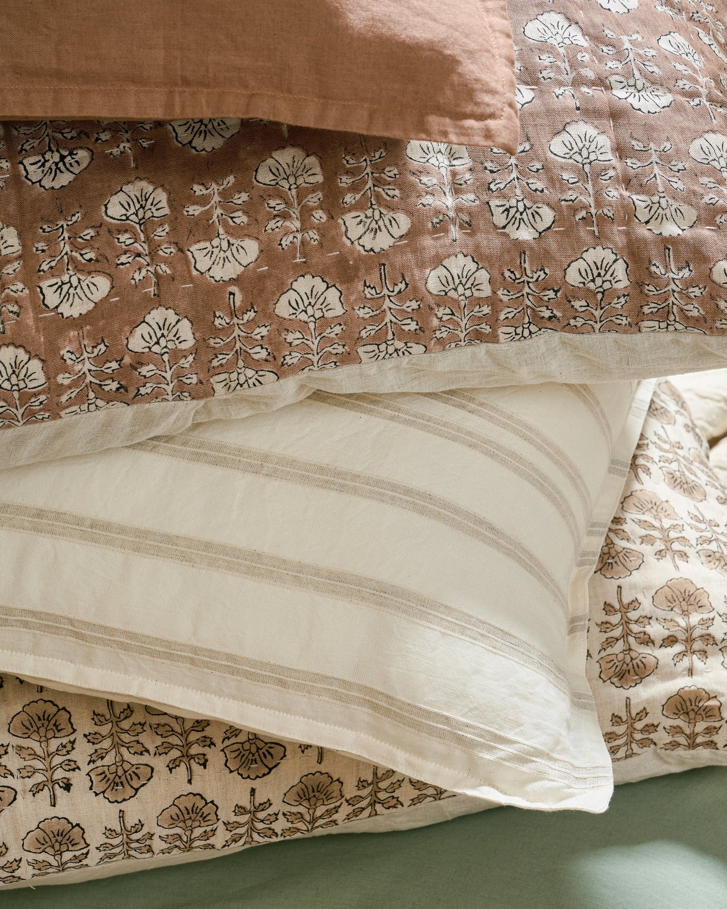 Embroidered Oatmeal Stripe Linen Cotton Pillow Sham