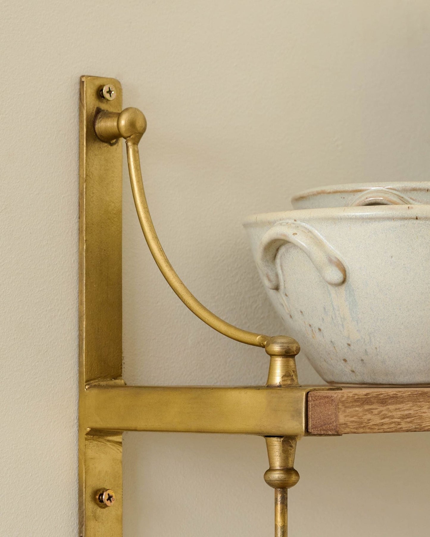 Double Parker Brass and Wood Shelf