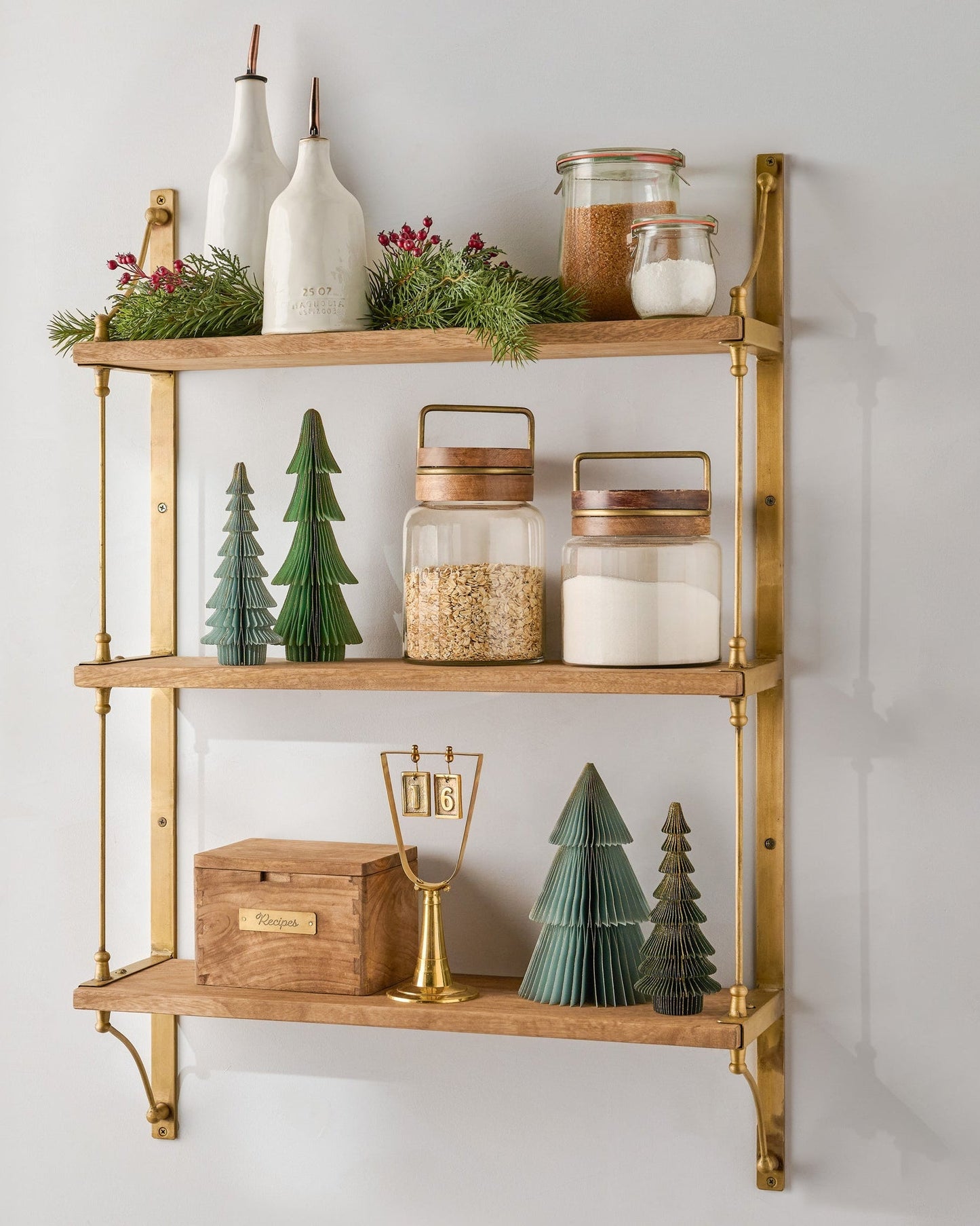 Triple Parker Brass and Wood Shelf