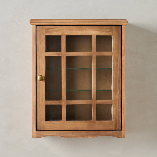 Antiqued Wood Window Pane Display Cabinet