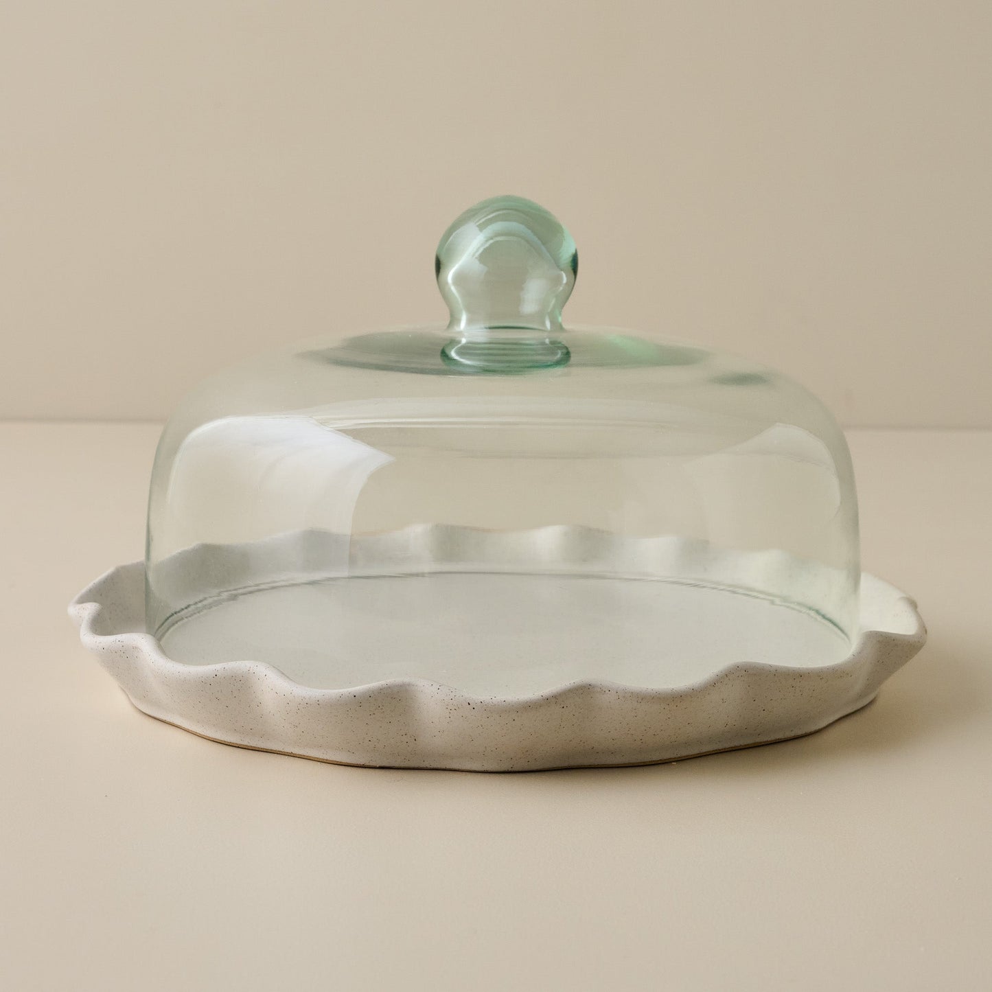 French White Ruffle Cake Plate + Dome