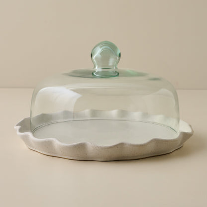 French White Ruffle Cake Plate + Dome