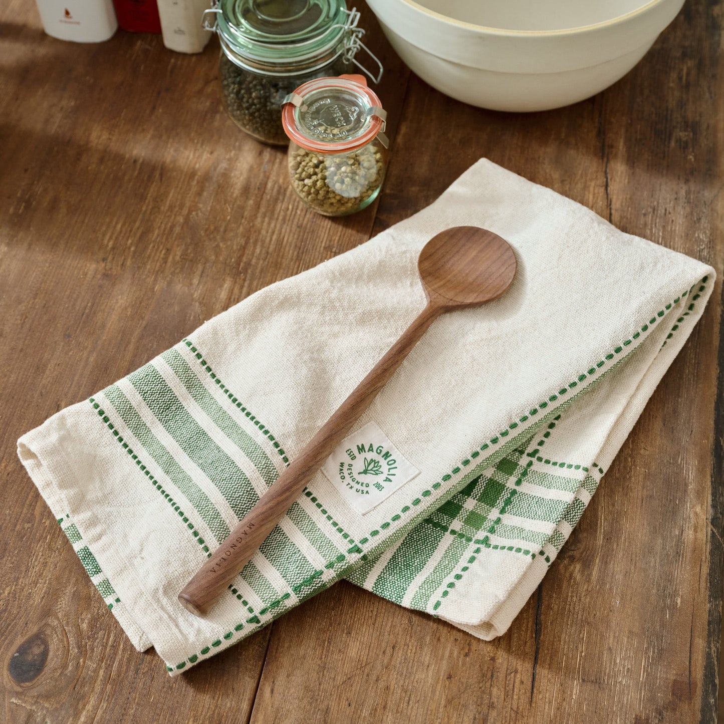 Magnolia Vintage Green Border Tea Towel