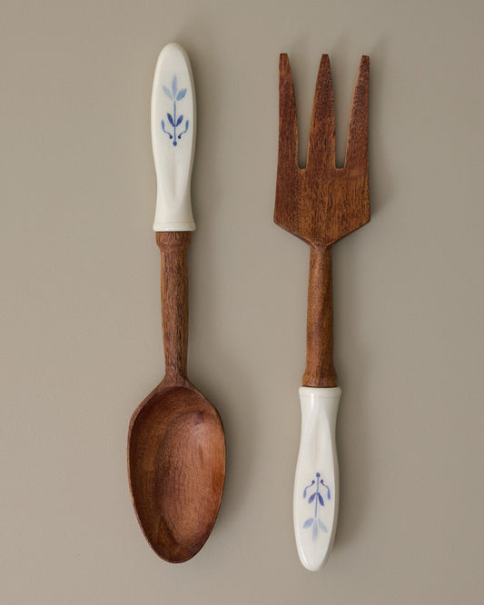 Vintage-Inspired Resin and Wood Servers, Set of 2